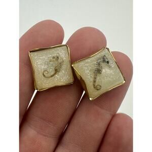 Vintage Confetti Lucite domed seahorse cufflinks